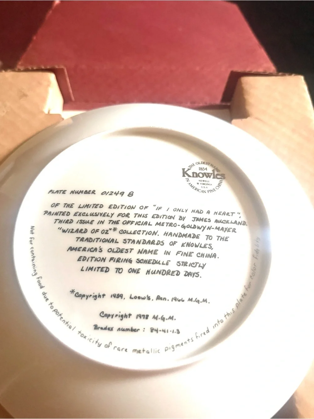 Knowles White and Cream Collectible Porcelain Plate